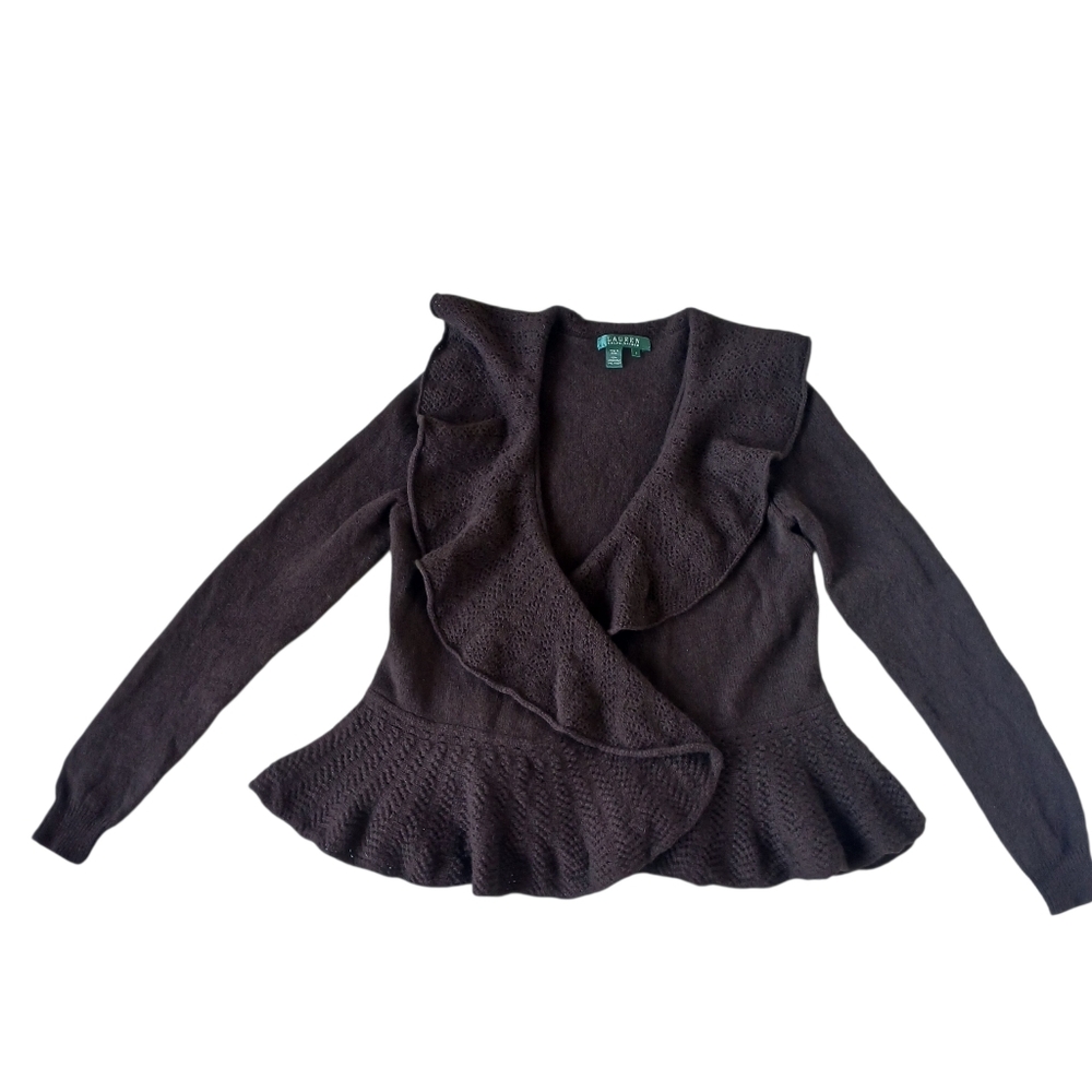 Lauren Ralph Lauren Women’s Lambswool Knit Open-Front Cardigan Sweater Small